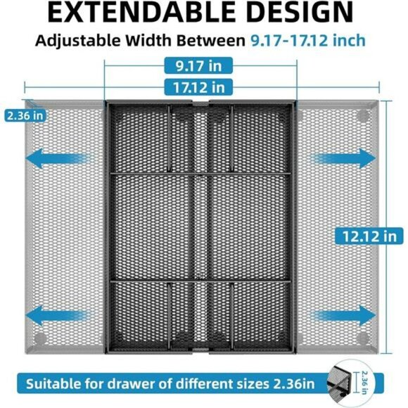 Expandable Mesh Desk Drawer Organizer Tray with Dividers for Office Makeup - Picture 2 of 8